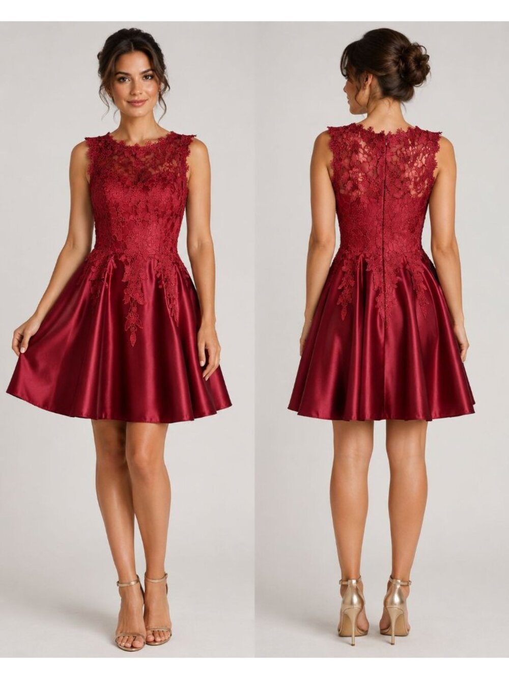 Juwan Women’s Floral Lace Satin Fit & Flare Cocktail Party Dress Red Large - Picture 1 of 12